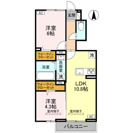 フェリオ文京 II(2LDK/1階)の間取り写真