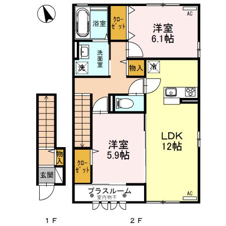 ルビー C(2LDK/2階)の間取り写真