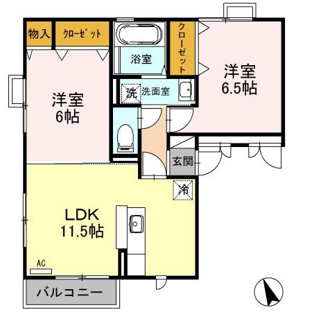 ラ メール(2LDK/3階)の間取り写真