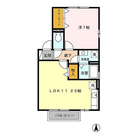 サンセール(1LDK/2階)の間取り写真