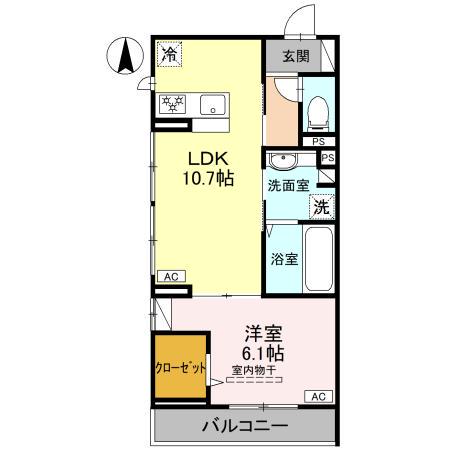 DーROOM FIORE N(1LDK/3階)の間取り写真