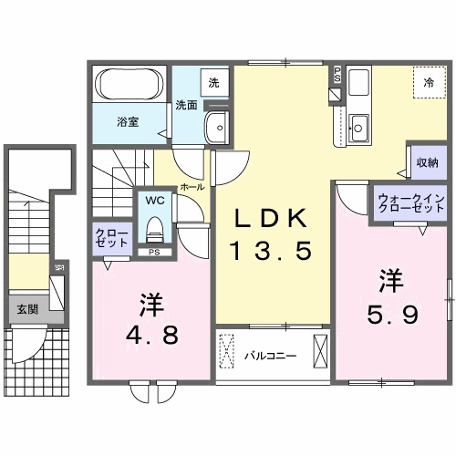 パラッツオB(2LDK/2階)の間取り写真