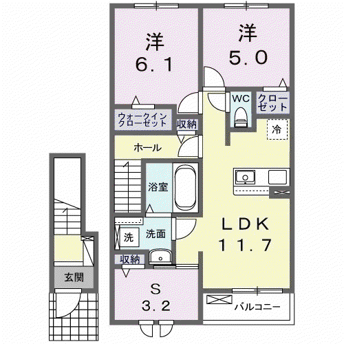グレイスパークⅡ(2LDK/2階)の間取り写真