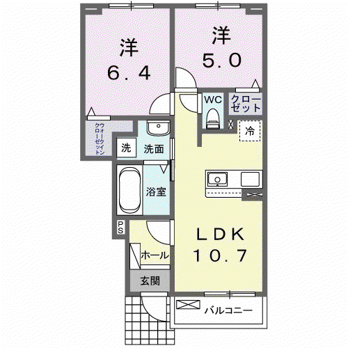 カレント レジデンス 下増田Ⅰ(2LDK/1階)の間取り写真