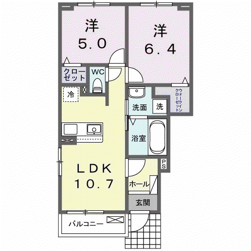 カレント レジデンス 下増田Ⅰ(2LDK/1階)の間取り写真