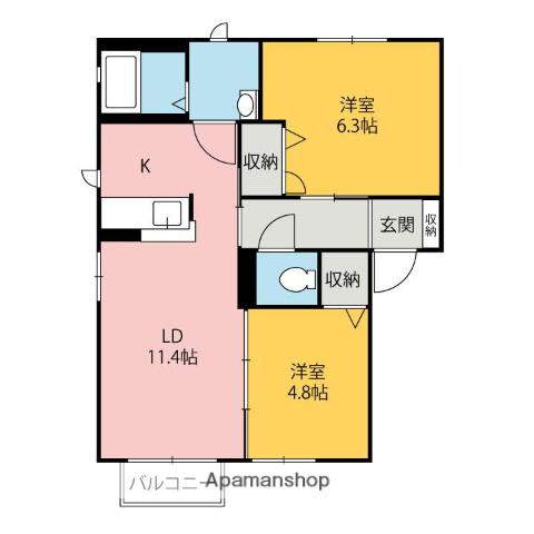 カーサ・エクセル(2LDK/2階)の間取り写真