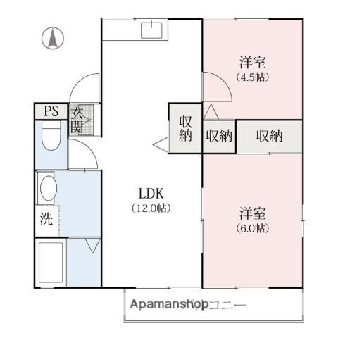 カモミィール今泉(2LDK/2階)の間取り写真