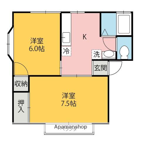 スカイヒルズABC(2K/2階)の間取り写真