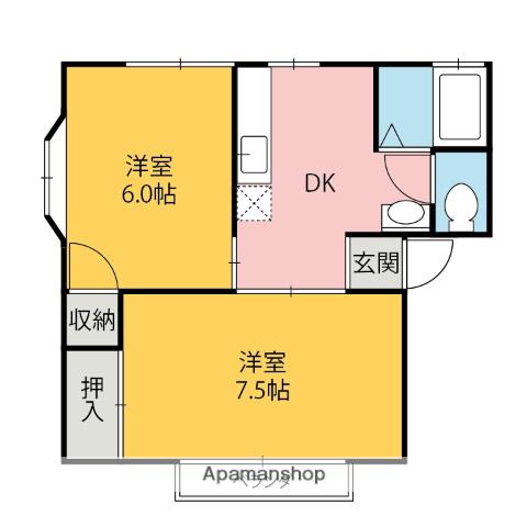 阪東ヒルズD棟(2DK/1階)の間取り写真