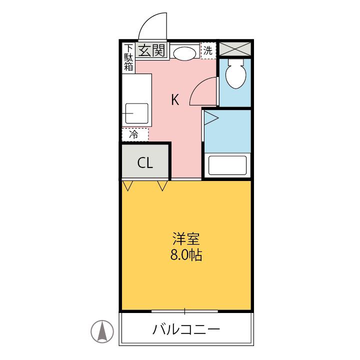 グリーングラス(1K/1階)の間取り写真