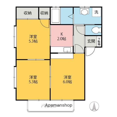 八木ヒルズH・I(3K/2階)の間取り写真