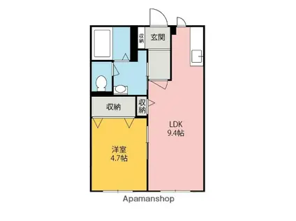 東武伊勢崎・大師線 新伊勢崎駅 徒歩28分 2階建 築21年(1LDK/1階)の間取り写真