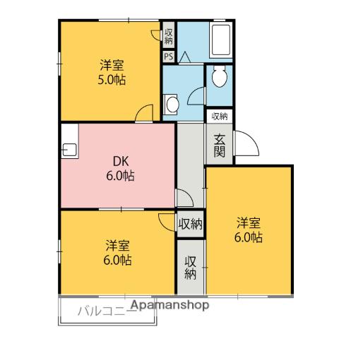 グランドール華蔵寺(3DK/2階)の間取り写真