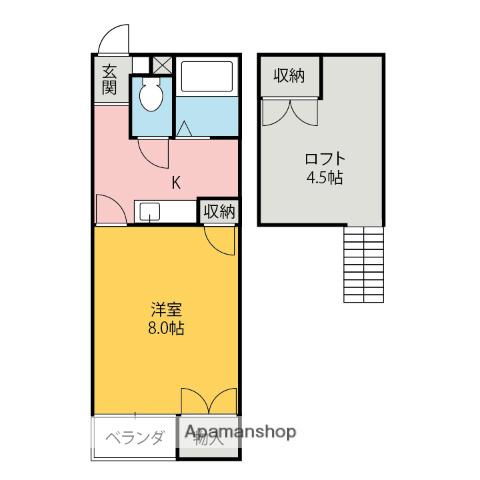 ドルフィン連取第1第2(1K/2階)の間取り写真