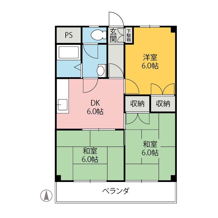 伊勢崎ヴィレッヂ(3DK/4階)の間取り写真