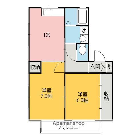 八木ヒルズFG(2DK/2階)の間取り写真