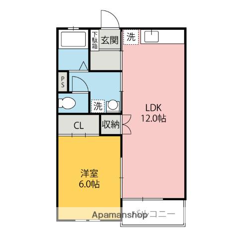グランドハイツ昭和町(1LDK/2階)の間取り写真