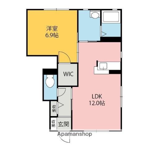 クラヴィエコスモ上泉 壱番館・弐番館(1LDK/1階)の間取り写真