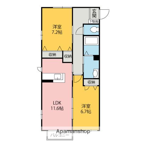 シルフィード(2LDK/2階)の間取り写真