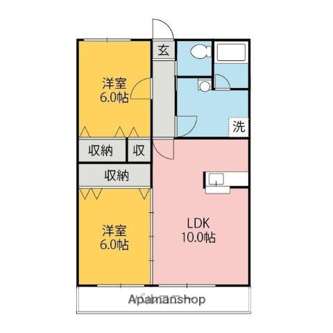 ミカレー(2LDK/1階)の間取り写真