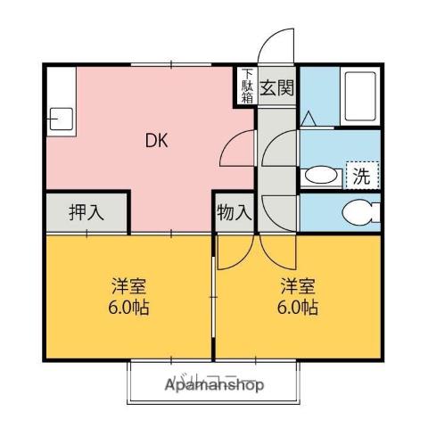 スーパードームリエゾン(2DK/1階)の間取り写真