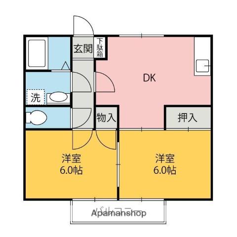 スーパードームリエゾン(2DK/2階)の間取り写真