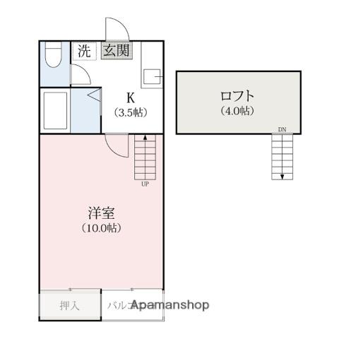 ミタホーム韮塚(1K/2階)の間取り写真