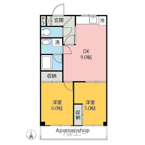 IRマンション(2DK/1階)の間取り写真