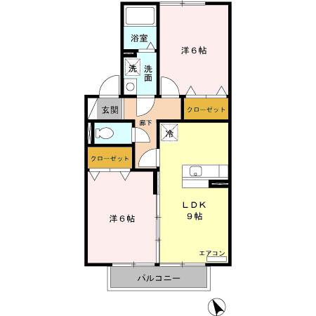 フリージアM(2LDK/2階)の間取り写真