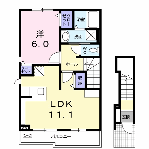 ボヌール ヴィーロ Ⅰ(1LDK/2階)の間取り写真