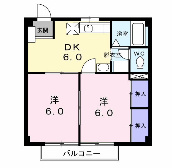 ハイ・マ-ト六本木(2DK/2階)の間取り写真