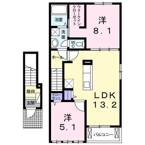 メゾン・ド・ソレイユB(2LDK/2階)の間取り写真
