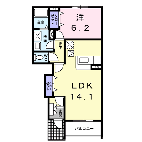 メゾン・ド・アンソレイエ(1LDK/1階)の間取り写真