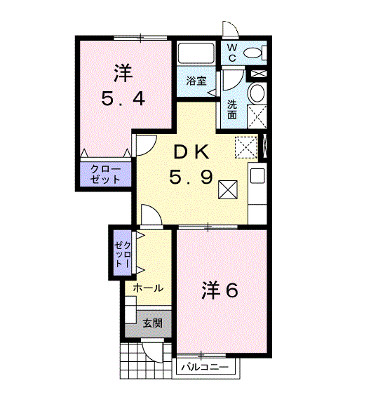 バンブーウエルス(2DK/1階)の間取り写真