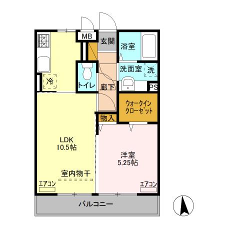 ハイグレードみずほ野2(1LDK/2階)の間取り写真