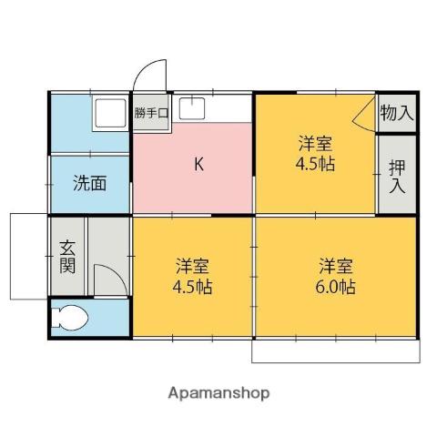 東武伊勢崎・大師線 新伊勢崎駅 徒歩36分 1階建 築52年(3K)の間取り写真