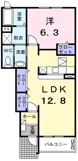 グランパランB(1LDK/1階)の間取り写真