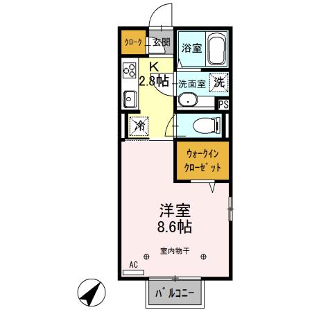 ガーデニア(1K/2階)の間取り写真