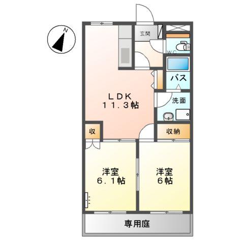 エスポアールK(2LDK/1階)の間取り写真