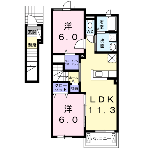セレノA(2LDK/2階)の間取り写真