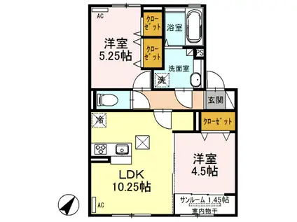 コンフォートレジデンス宮子 A(2LDK/1階)の間取り写真