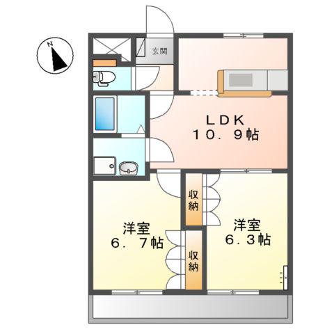 プランドール光円(2LDK/2階)の間取り写真