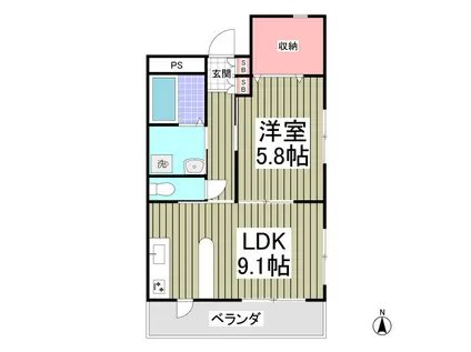 TKマンション(1SLDK/2階)の間取り写真