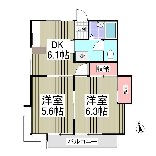 フェニックスⅡ(2DK/1階)の間取り写真