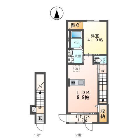 ベルモーロD(1LDK/2階)の間取り写真