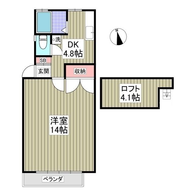 ユニオン2B(1DK/2階)の間取り写真