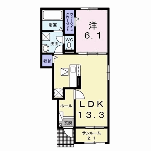 メゾン・ソレイユB(1LDK/1階)の間取り写真