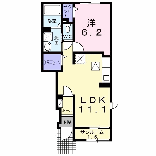 プリムローズ(1LDK/1階)の間取り写真