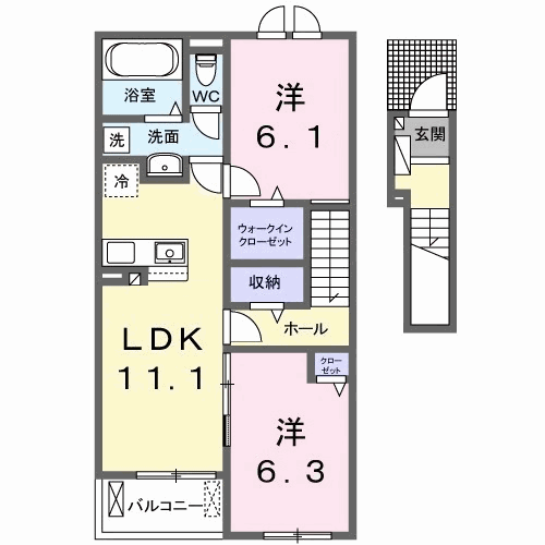 ラ メゾン豊城B(2LDK/2階)の間取り写真