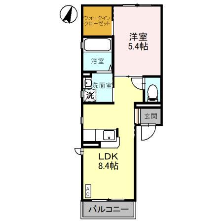 ヴィラ・ブルーノF棟(1LDK/1階)の間取り写真
